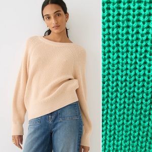 J. Crew Sweater Kelly Green Cotton Fisherman Knit Crew Neck Pullover BN190